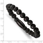 Stainless Steel Polished Black IP-plated 8mm Lava Stone Stretch Bracelet