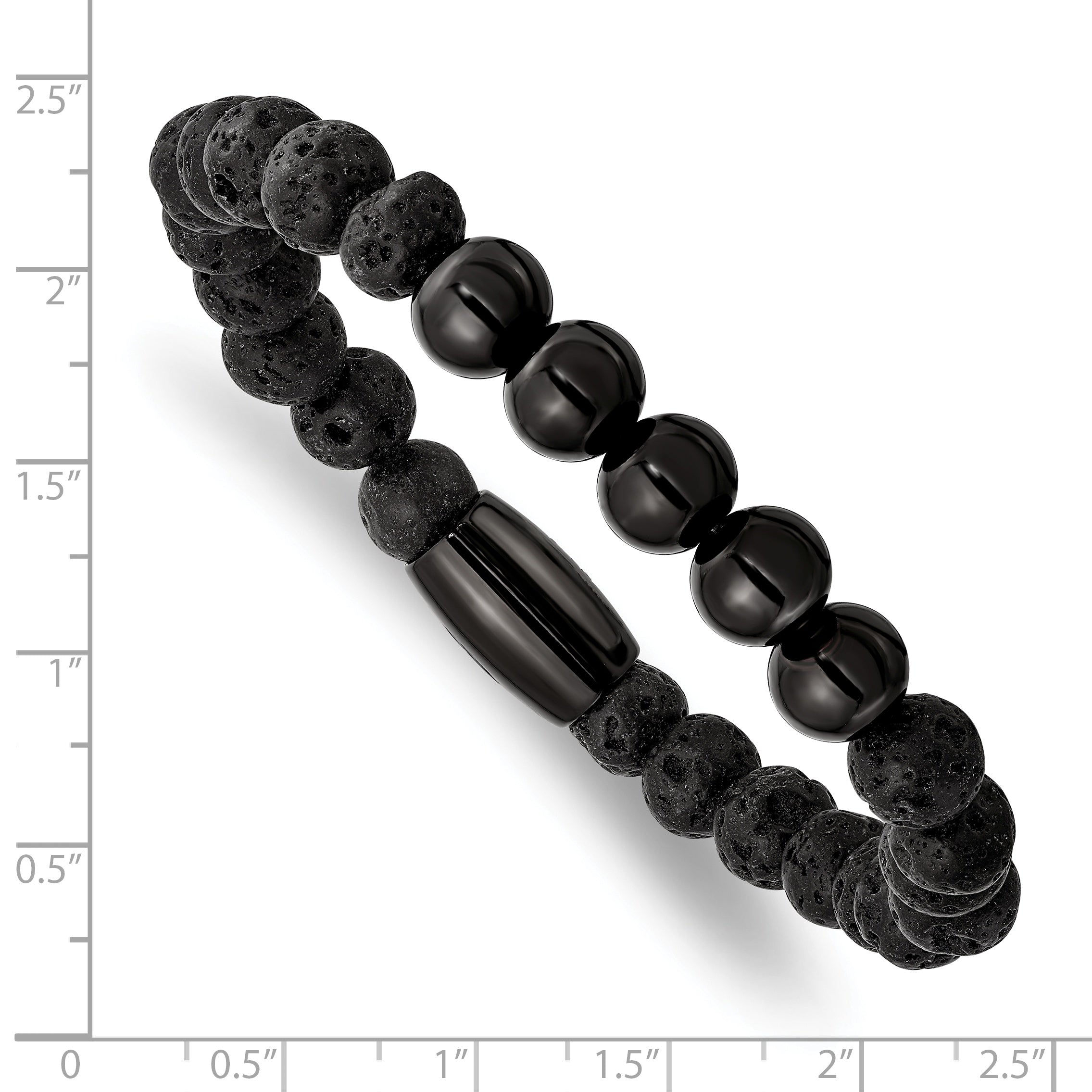 Stainless Steel Polished Black IP-plated 8mm Lava Stone Stretch Bracelet