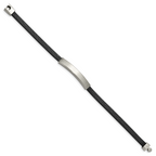 Stainless Steel Brushed Black PU Textured Leather ID Bracelet