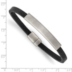 Stainless Steel Brushed Black PU Textured Leather ID Bracelet