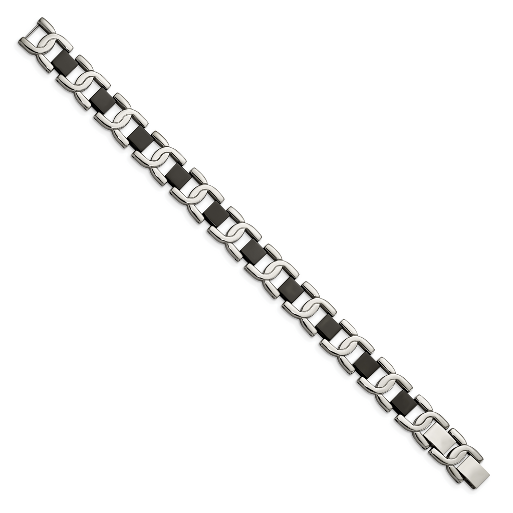 Stainless Steel Polished Black IP-plated Fancy Link Bracelet for Men