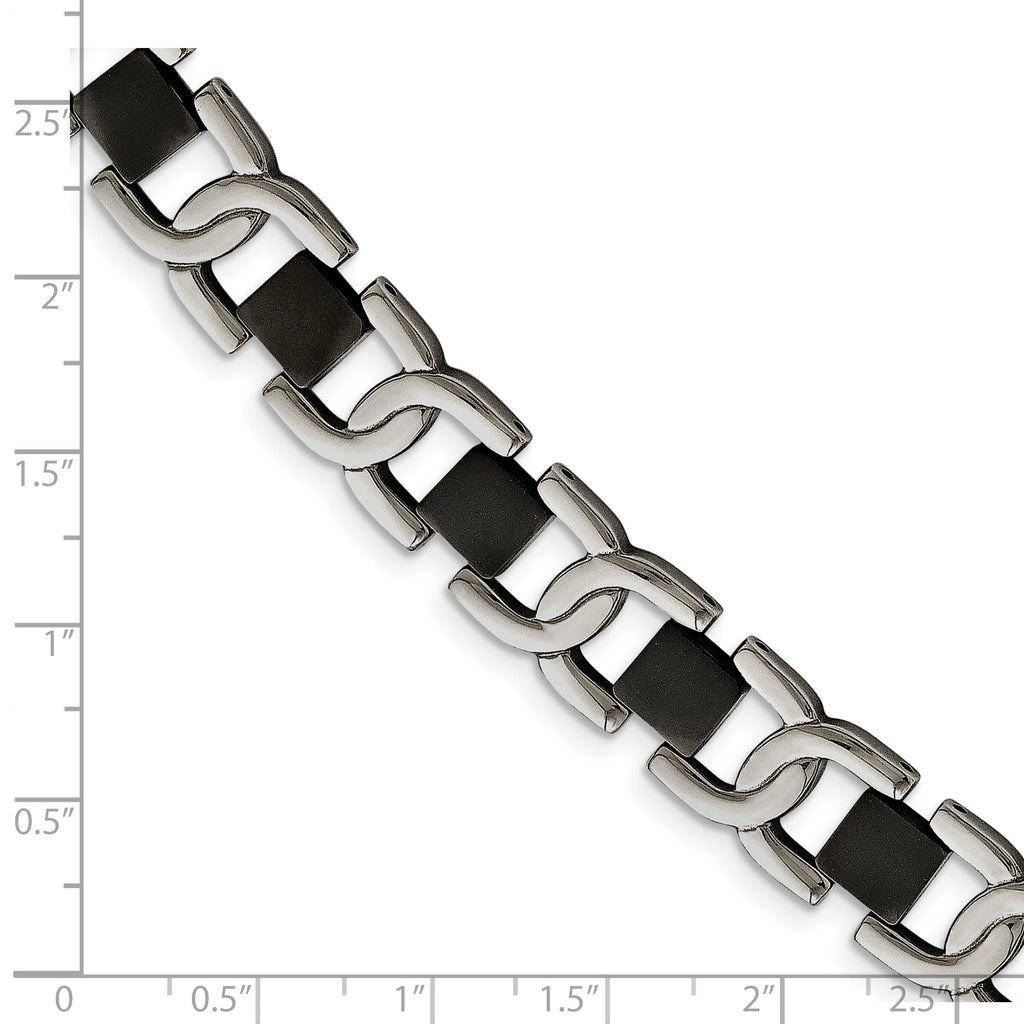 Stainless Steel Polished Black IP-plated Fancy Link Bracelet for Men