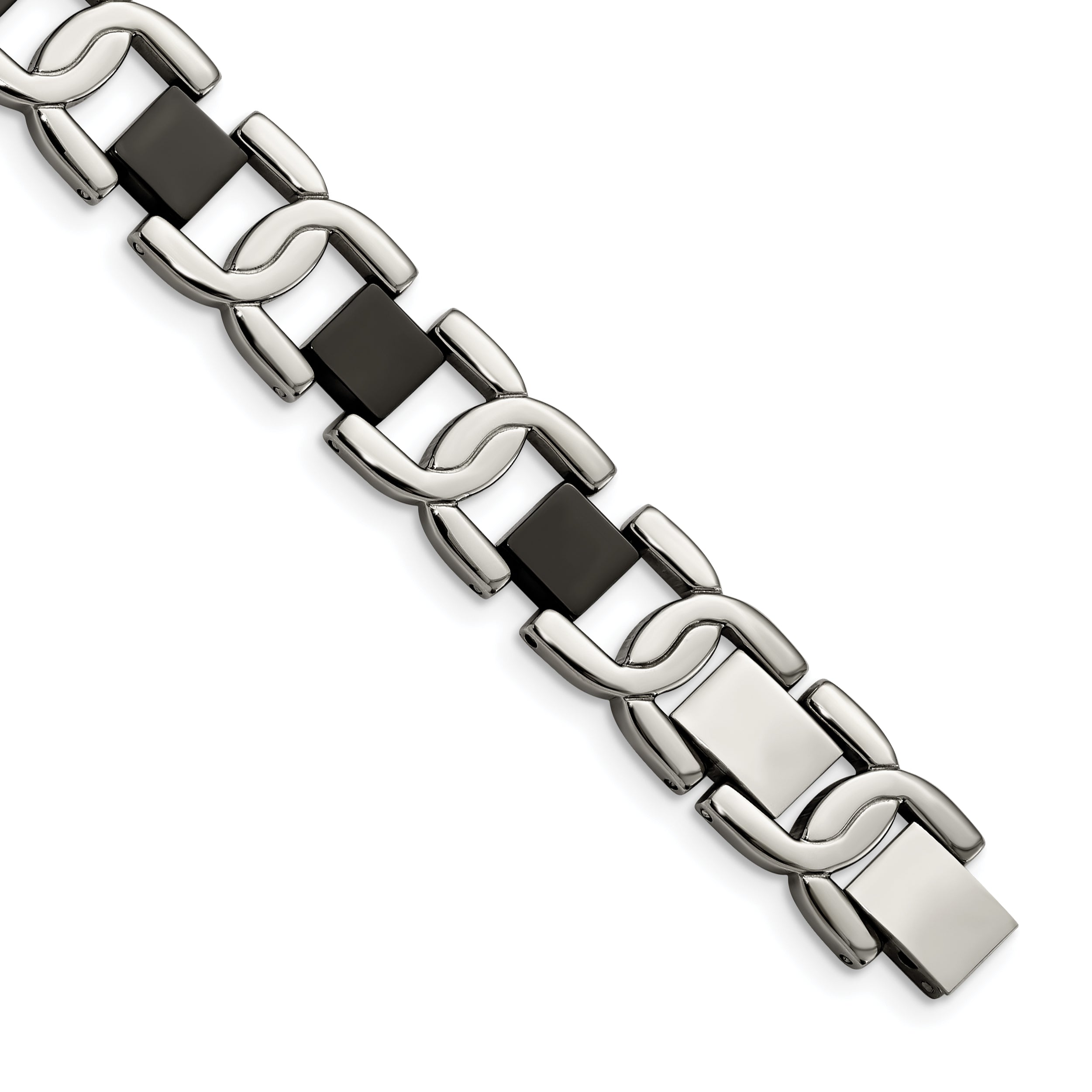 Stainless Steel Polished Black IP-plated Fancy Link Bracelet for Men