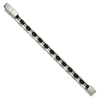 Stainless Steel Brushed with Black PU Leather Bracelet with . Extension