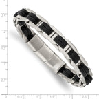 Stainless Steel Brushed with Black PU Leather Bracelet with . Extension