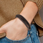 Stainless Steel Polished Multi Strand Brown PU Leather Bracelet with . Extension