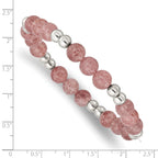 Stainless Steel Polished 6-8mm Strawberry Quartz Beaded Stretch Bracelet for Women