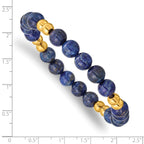 Stainless Steel Polished Yellow IP-plated 6-8mm Lapis Beaded Stretch Bracelet for Women