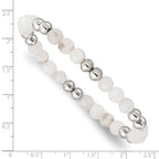 Stainless Steel Polished 6mm White Moonstone Beaded Stretch Bracelet for Women