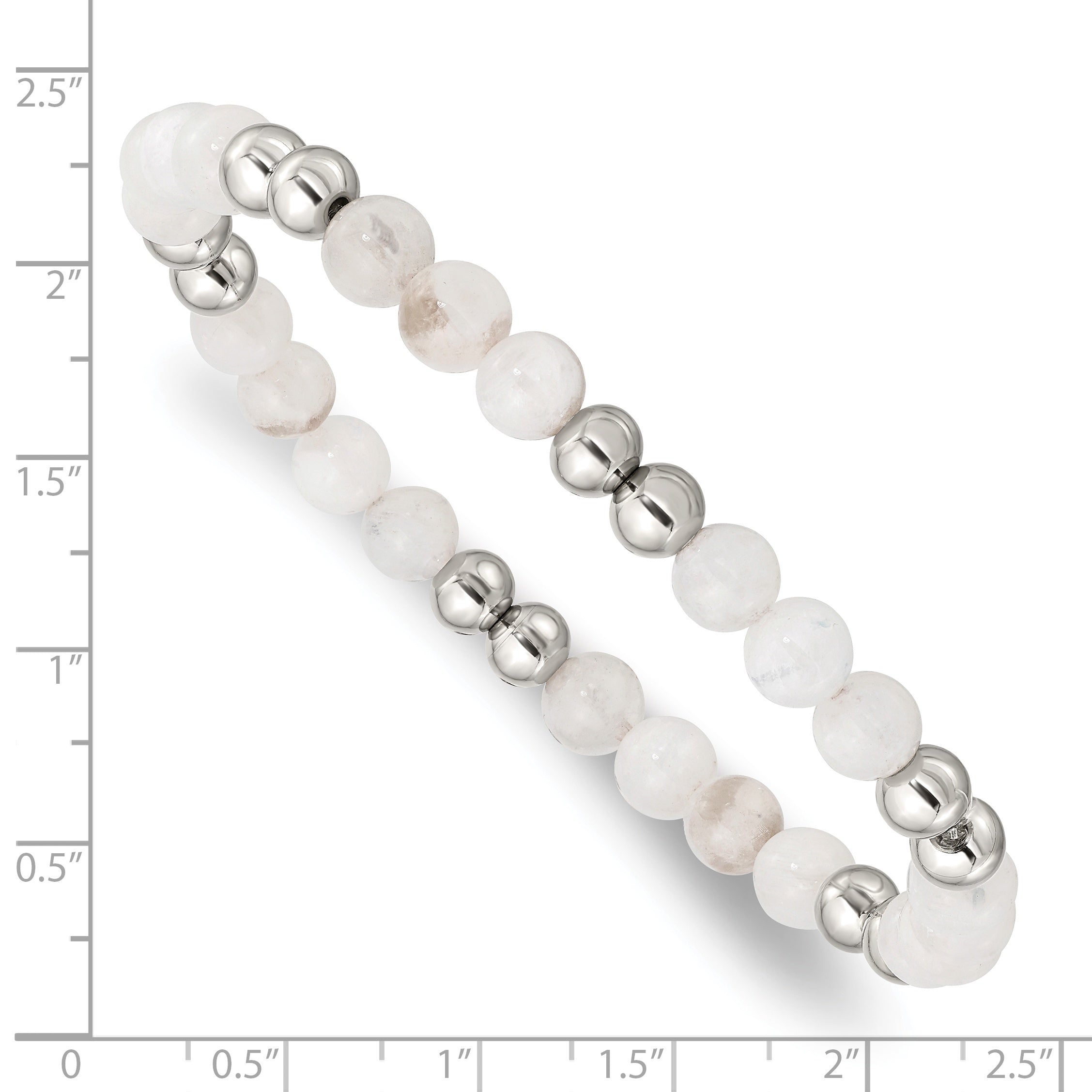 Stainless Steel Polished 6mm White Moonstone Beaded Stretch Bracelet for Women