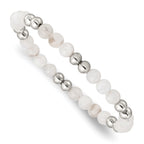Stainless Steel Polished 6mm White Moonstone Beaded Stretch Bracelet for Women