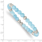 Stainless Steel Polished 6mm Blue Quartz Beaded Stretch Bracelet for Women