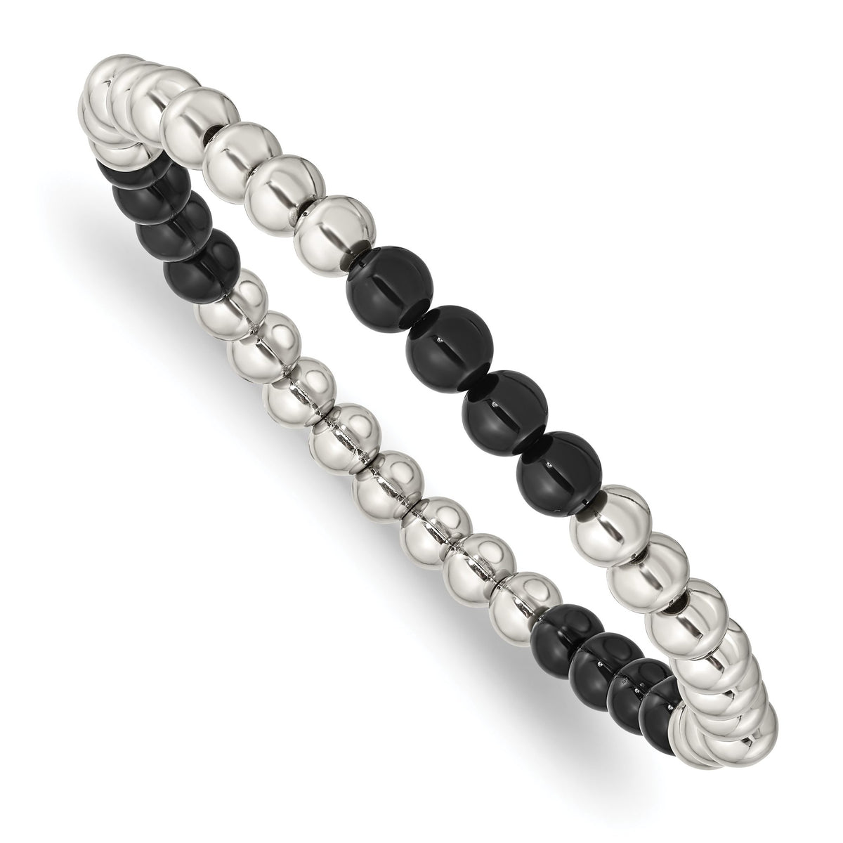 Chisel Black Onyx Beaded Bracelet in Stainless Steel, 6mm Stretch - Sophia Jewelers Main image
