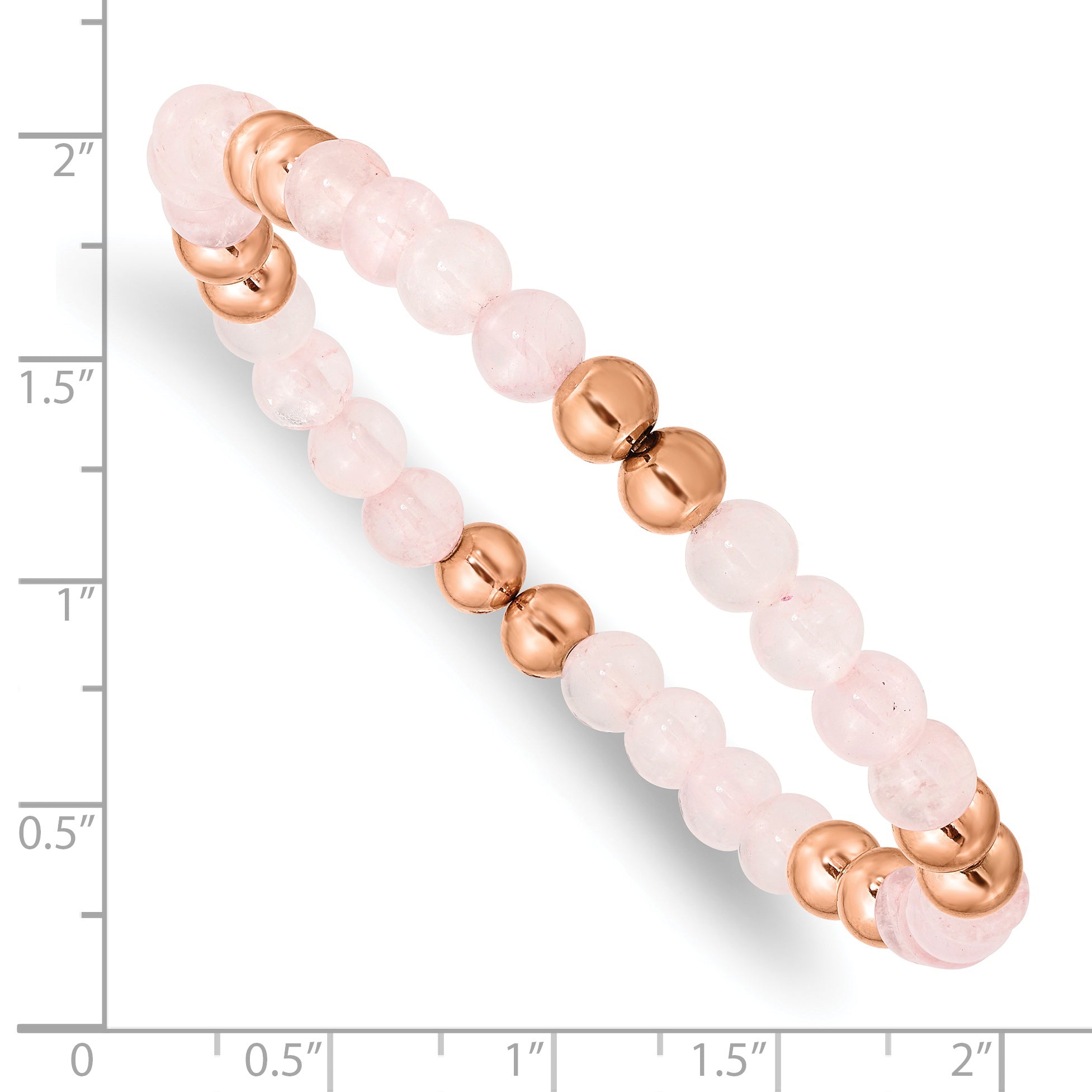 Stainless Steel Polished Rose IP-plated 6mm Pink Quartz Beaded Stretch Bracelet for Women