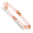 Stainless Steel Polished Rose IP-plated 6mm Pink Quartz Beaded Stretch Bracelet for Women