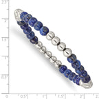 Stainless Steel Polished 6mm Lapis Beaded Stretch Bracelet for Women