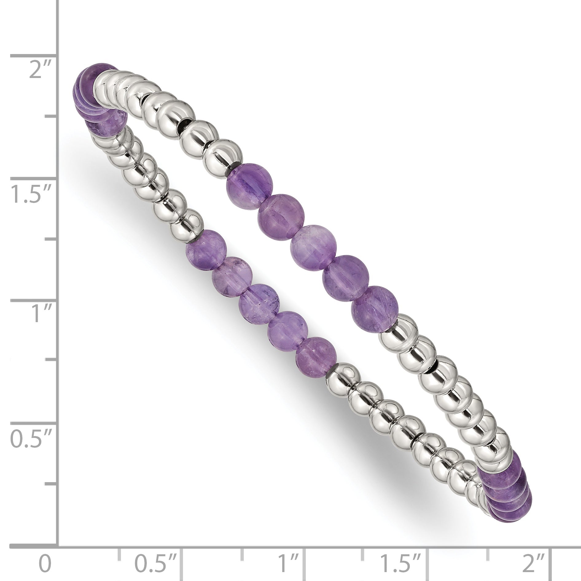Stainless Steel Polished 4mm Purple Zebra Amethyst Beaded Stretch Bracelet for Women