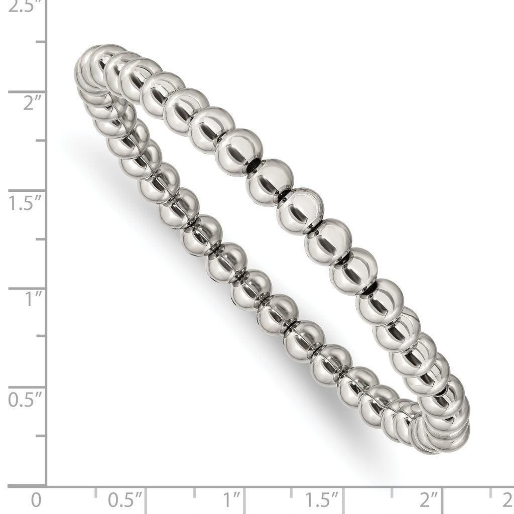 Stainless Steel Polished 6mm Beaded Stretch Bracelet for Women