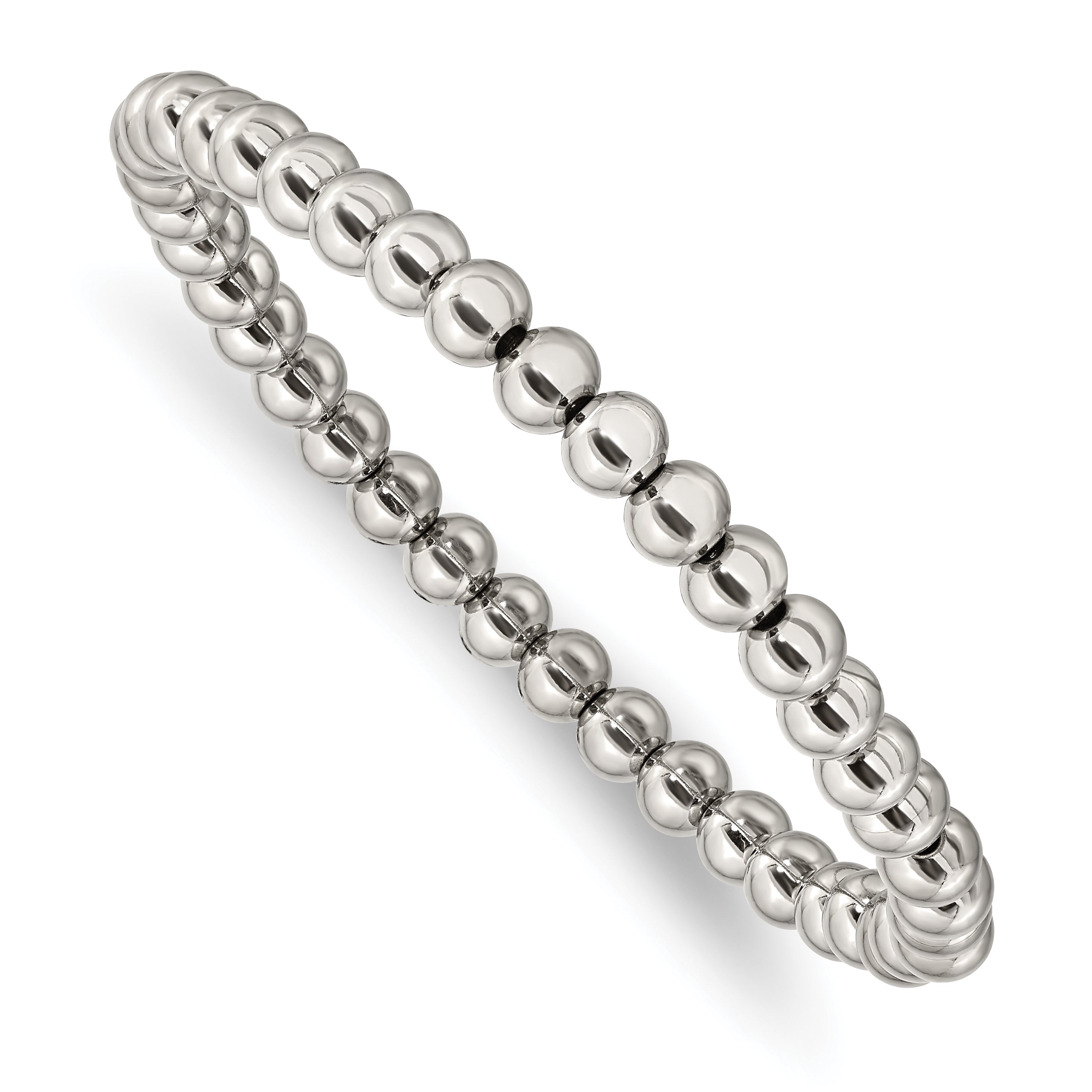 Stainless Steel Polished 6mm Beaded Stretch Bracelet for Women