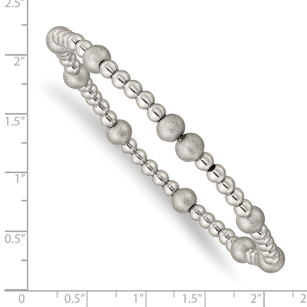 Stainless Steel Polished 4-6mm Sandblasted Beaded Stretch Bracelet for Women