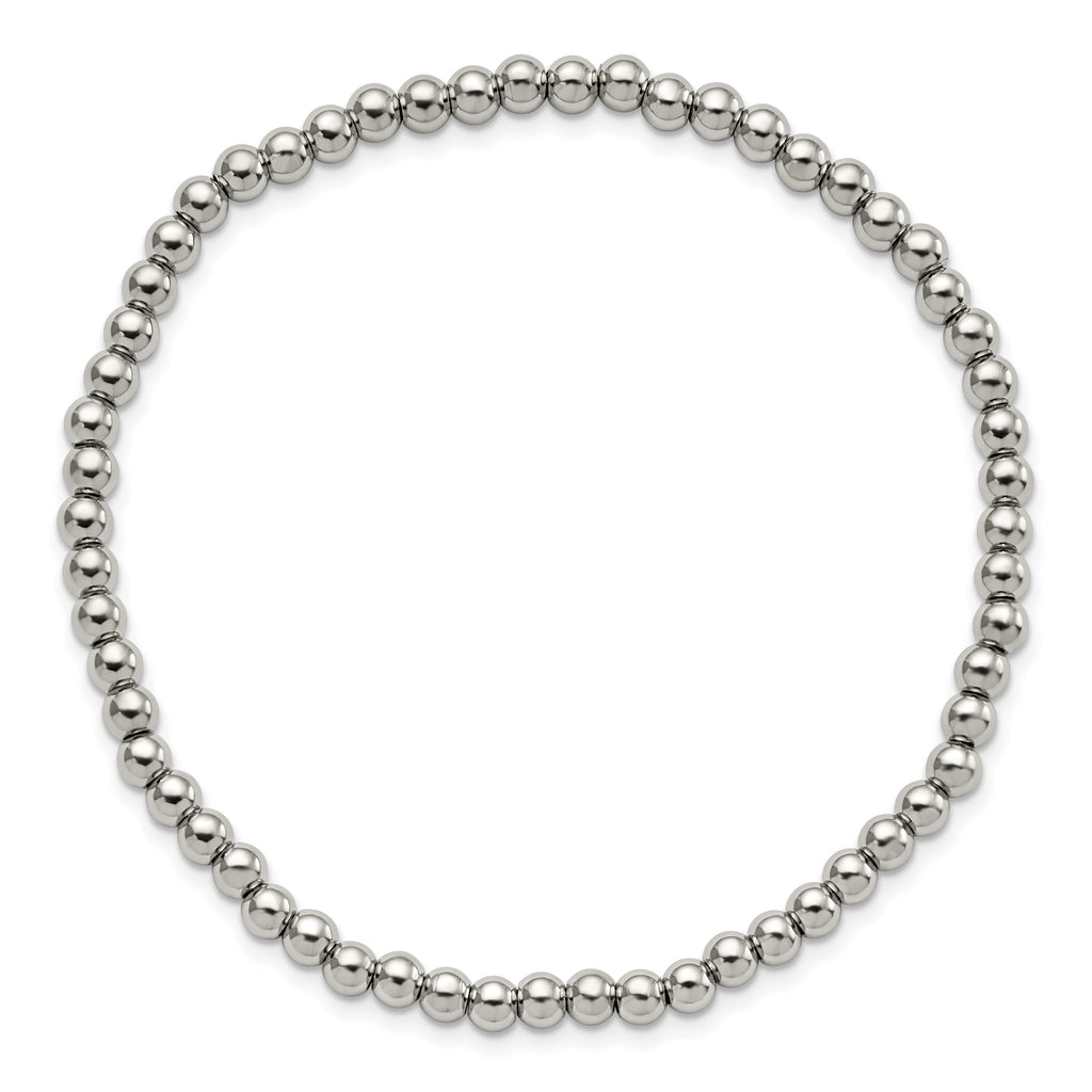 Stainless Steel Polished 4mm Beaded Stretch Bracelet