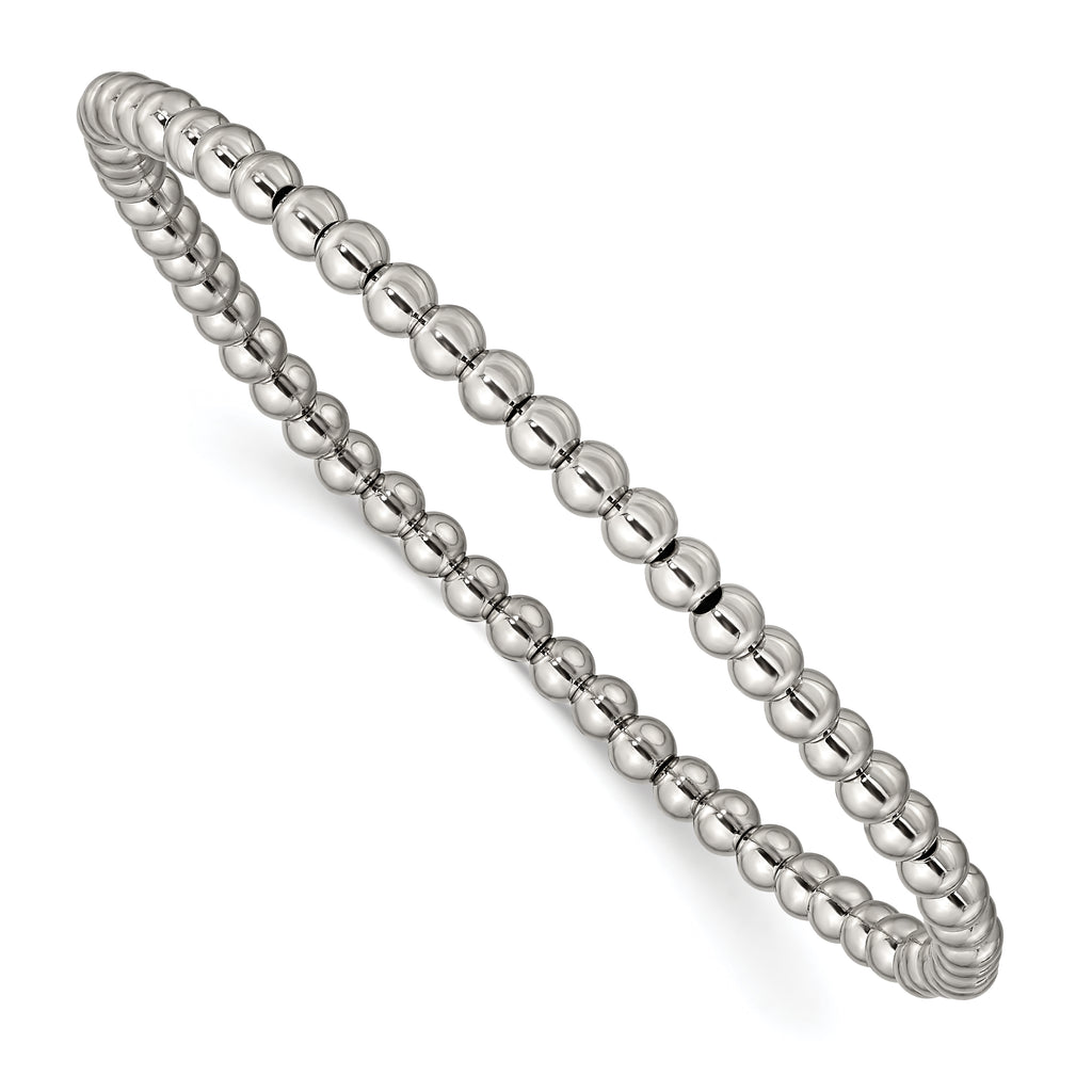 Stainless Steel Polished 4mm Beaded Stretch Bracelet