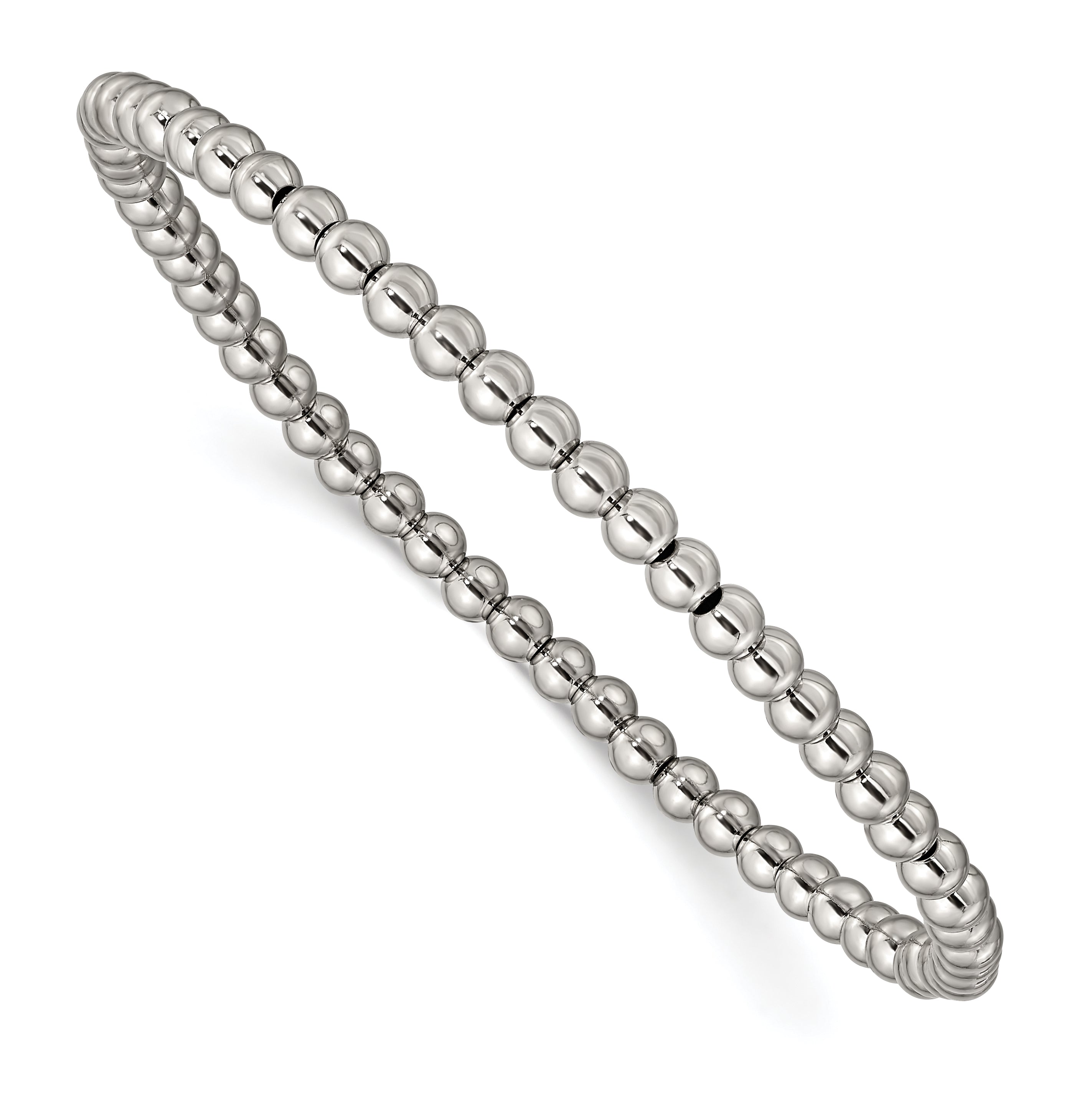 Stainless Steel Polished 4mm Beaded Stretch Bracelet
