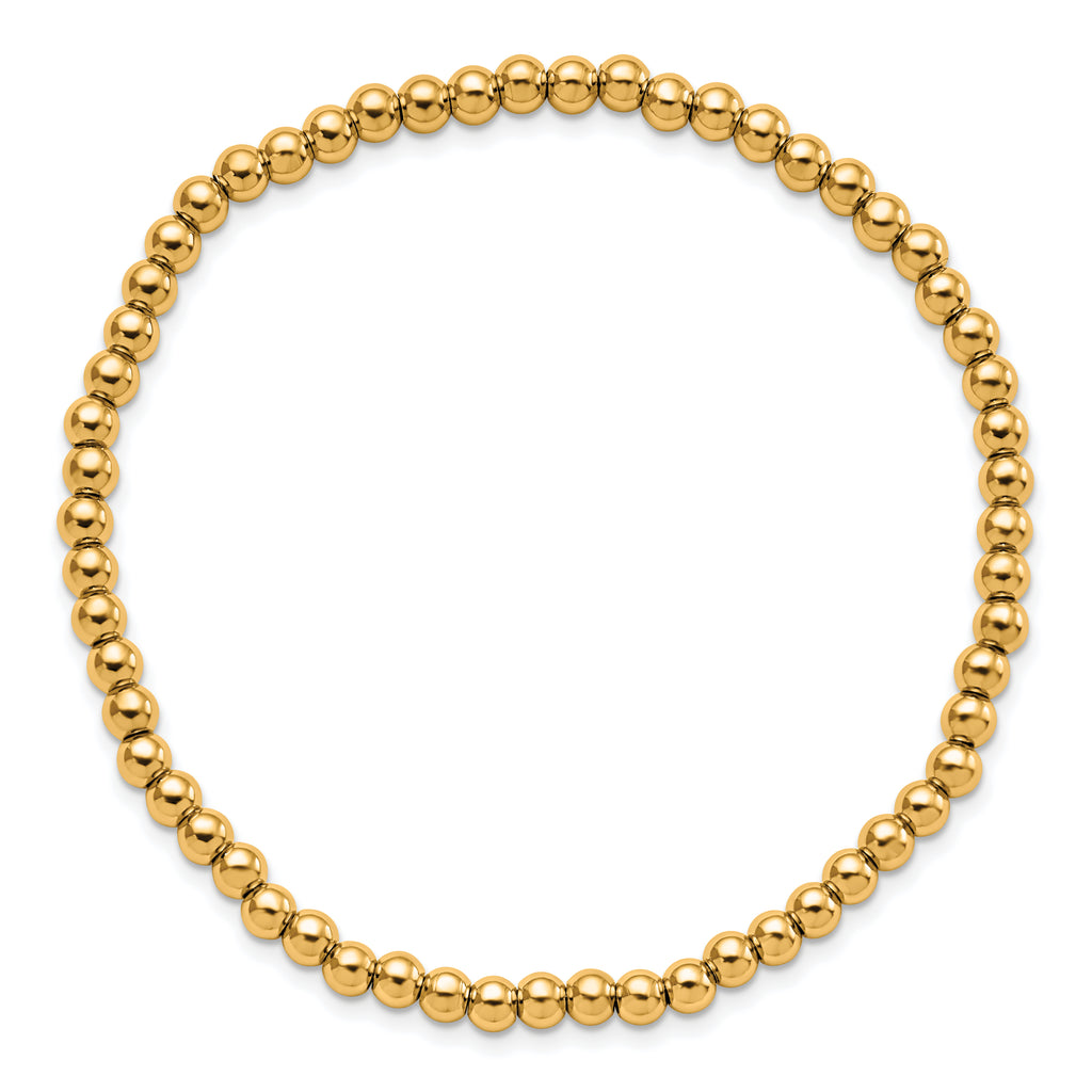 Stainless Steel Polished Yellow IP-plated 4mm Beaded Stretch Bracelet