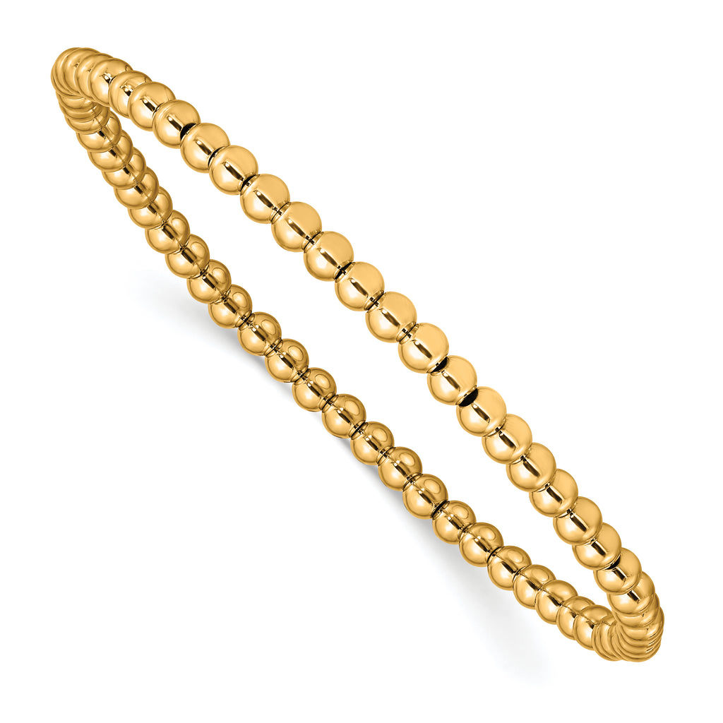Stainless Steel Polished Yellow IP-plated 4mm Beaded Stretch Bracelet