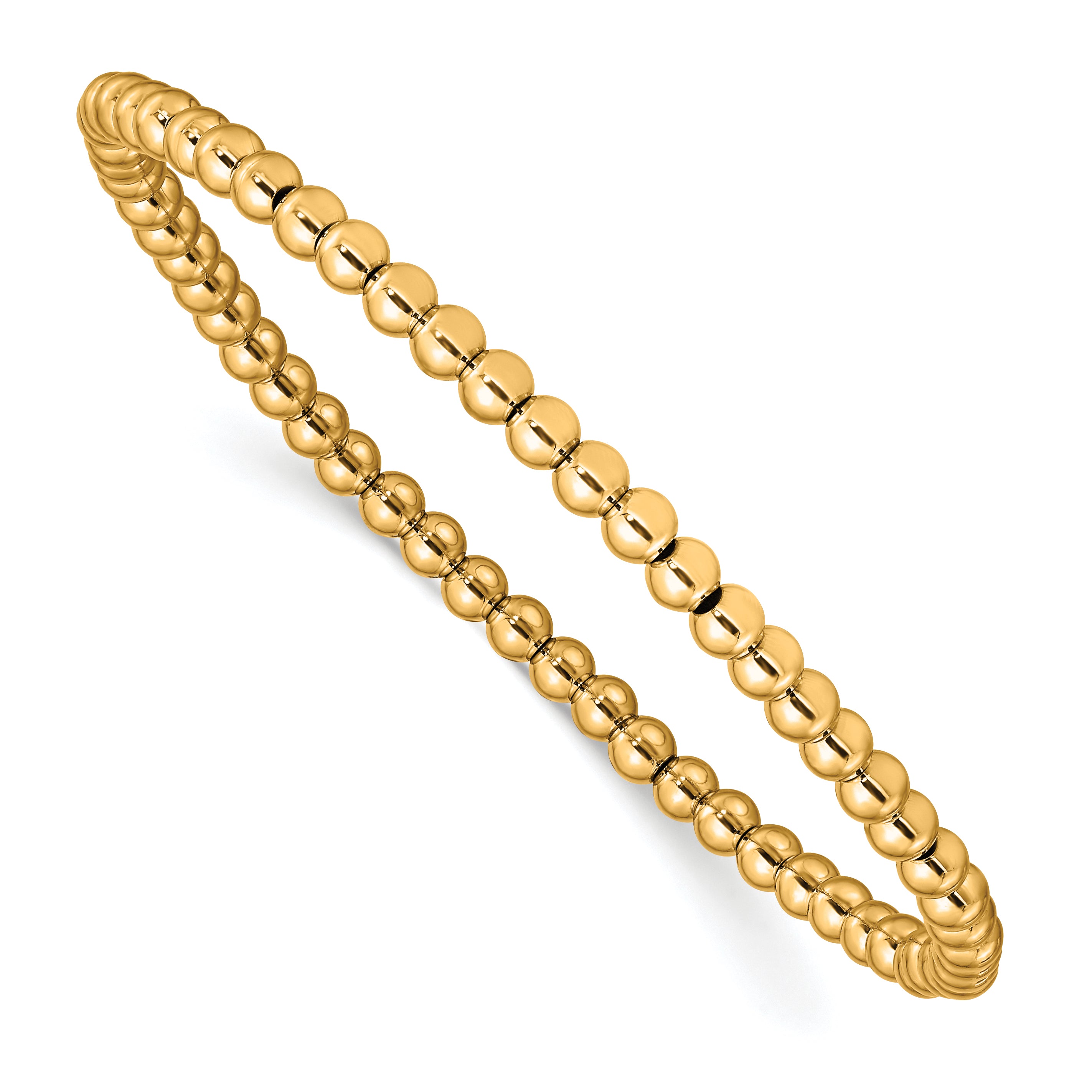 Stainless Steel Polished Yellow IP-plated 4mm Beaded Stretch Bracelet