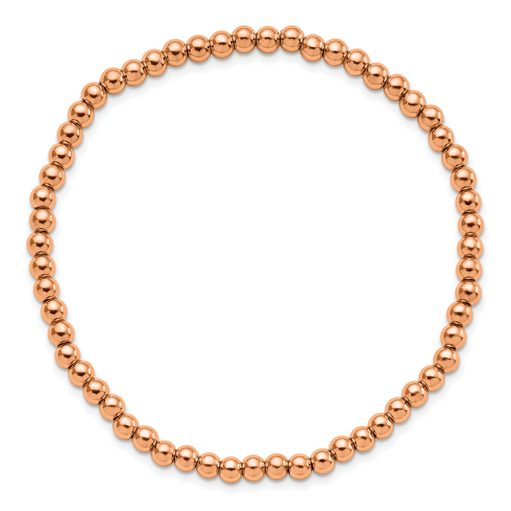 Stainless Steel Polished Rose IP-plated 4mm Beaded Stretch Bracelet