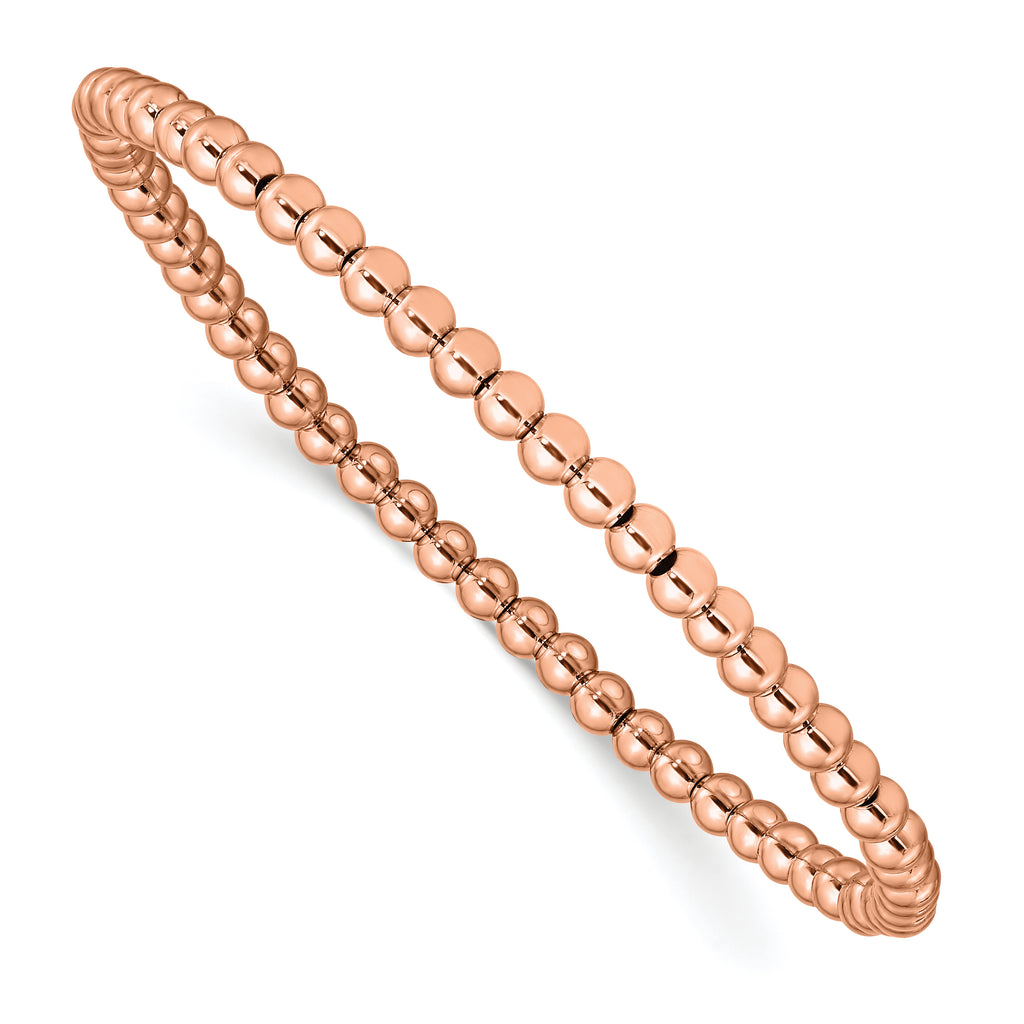 Stainless Steel Polished Rose IP-plated 4mm Beaded Stretch Bracelet