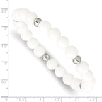 Stainless Steel Polished 6-8mm White Ceramic Beaded Stretch Bracelet for Women