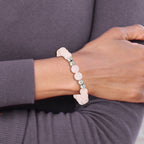 Stainless Steel Polished 6-8mm Pink Quartz Beaded Stretch Bracelet for Women