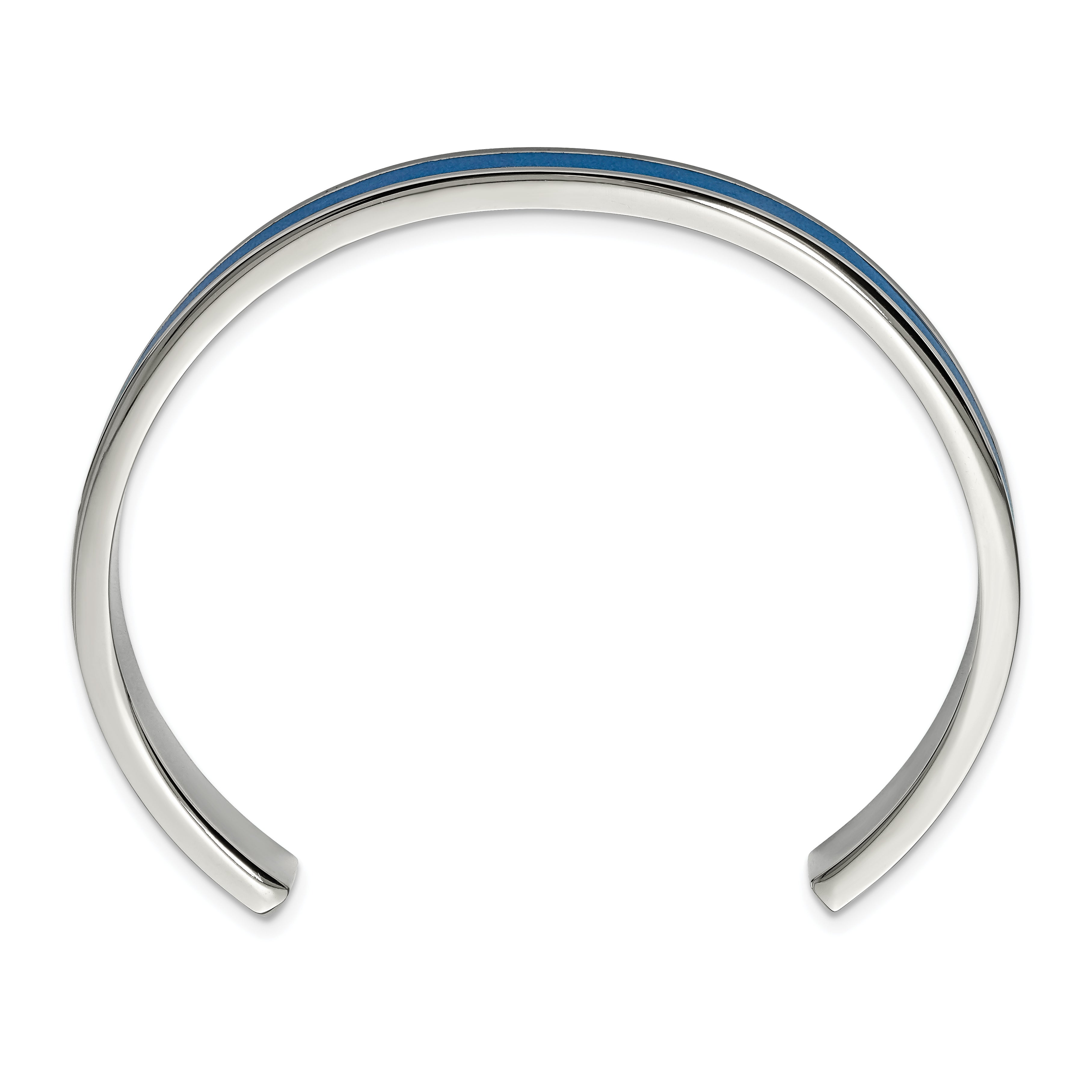 Stainless Steel Polished with Blue Leather Inlay 8mm Cuff Bangle Bracelet Secondary image