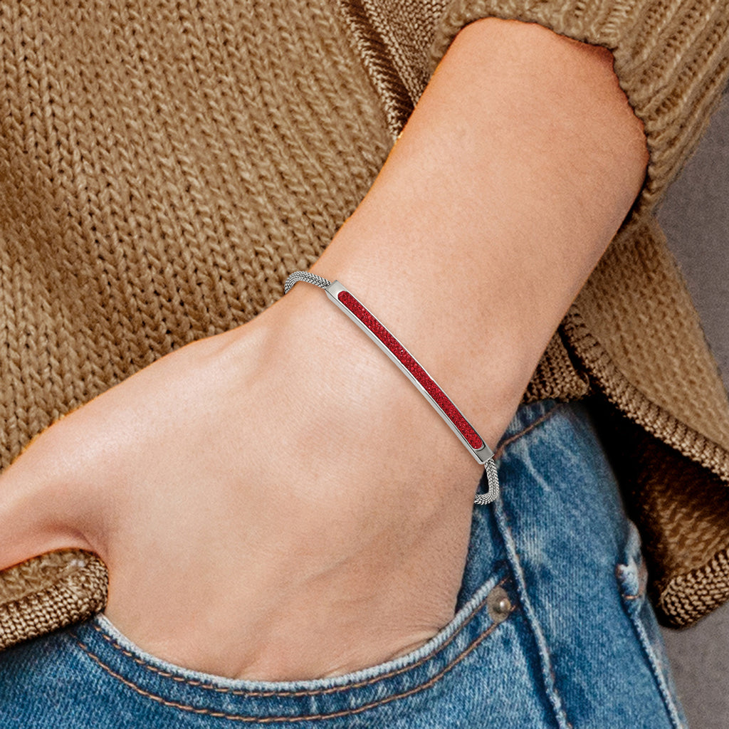 Stainless Steel Polished with Red Glass Adjustable Bracelet for Women