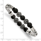 Stainless Steel Antiqued and Polished with 8mm Lava Stone Beaded Stretch Bracelet