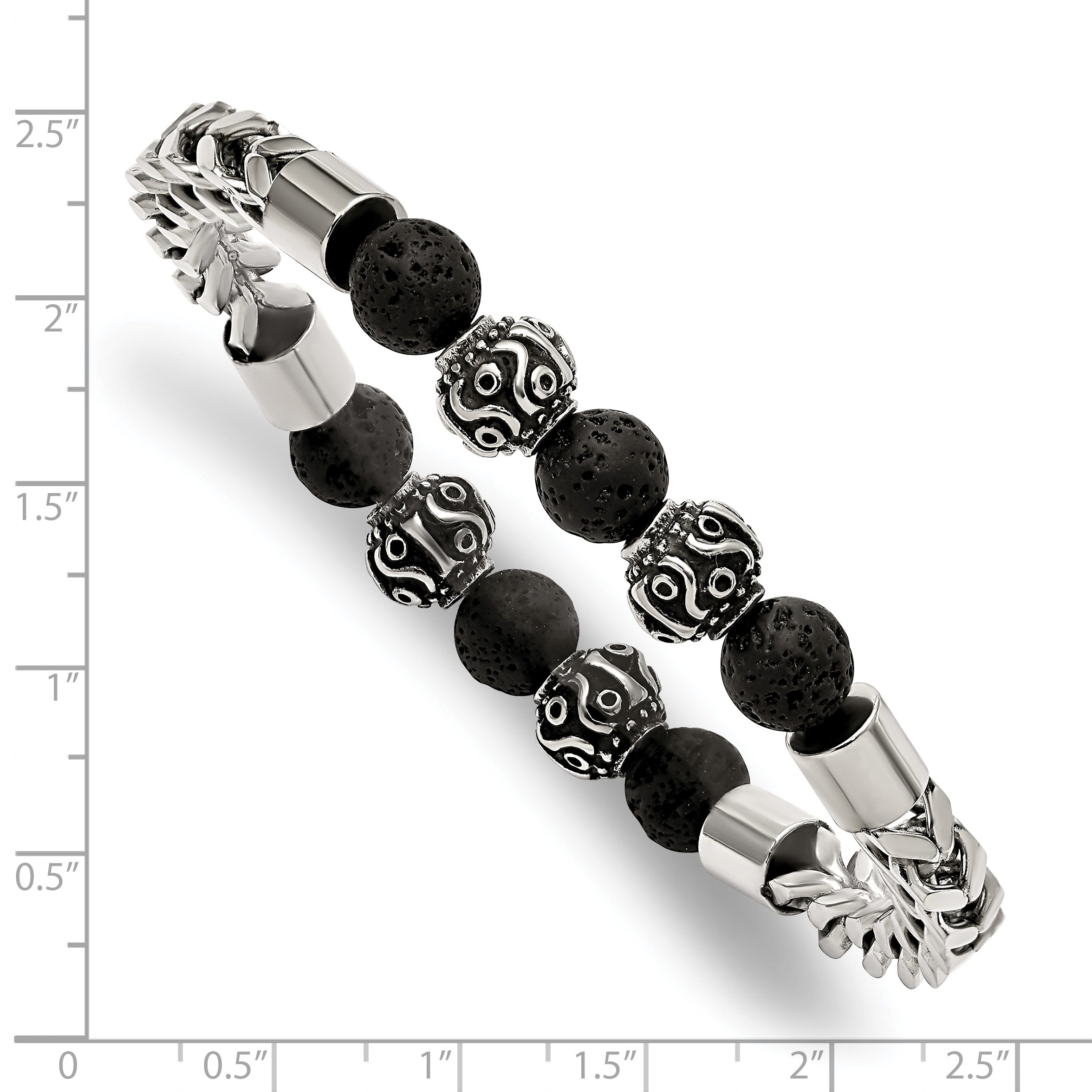 Stainless Steel Antiqued and Polished with 8mm Lava Stone Beaded Stretch Bracelet