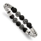 Stainless Steel Antiqued and Polished with 8mm Lava Stone Beaded Stretch Bracelet