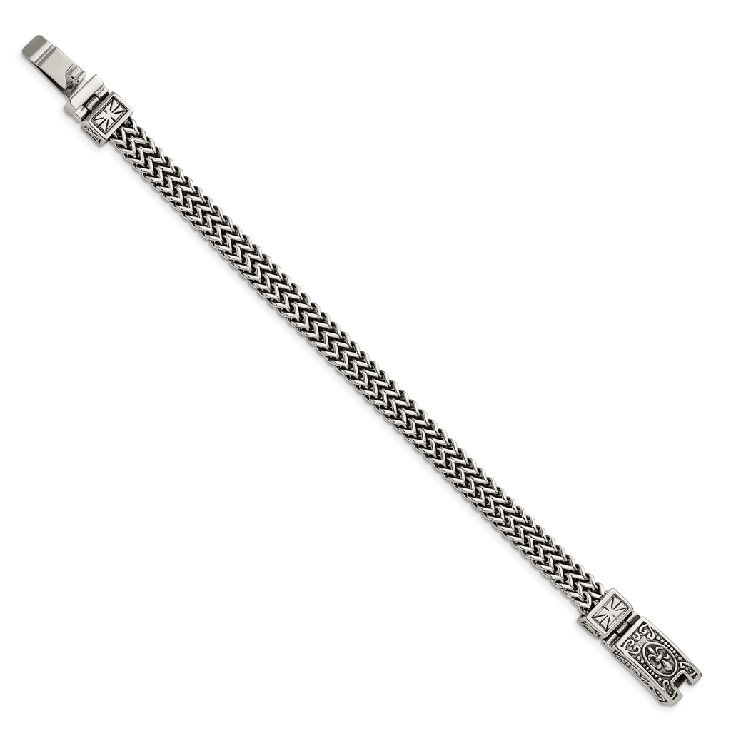 Stainless Steel Antiqued and Polished 2-Strand Franco Link Bracelet