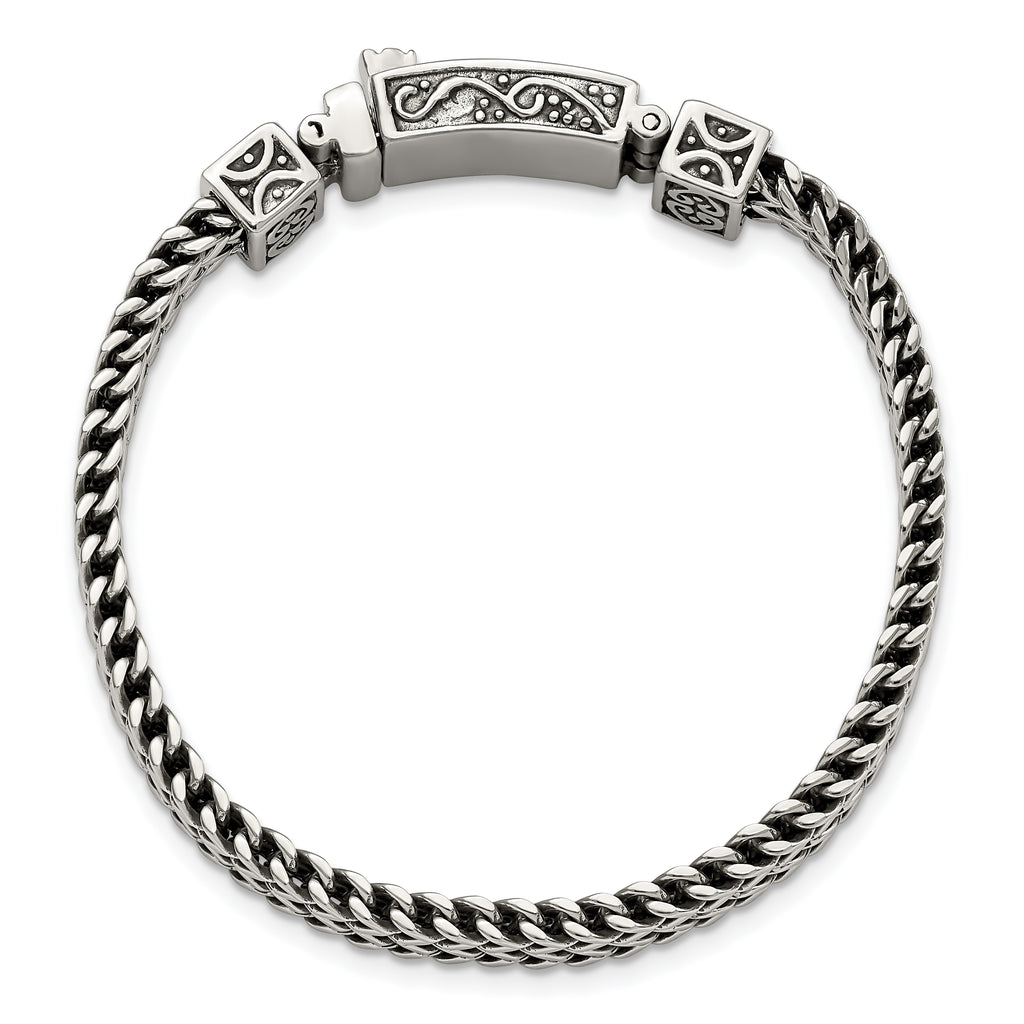 Stainless Steel Antiqued and Polished 2-Strand Franco Link Bracelet