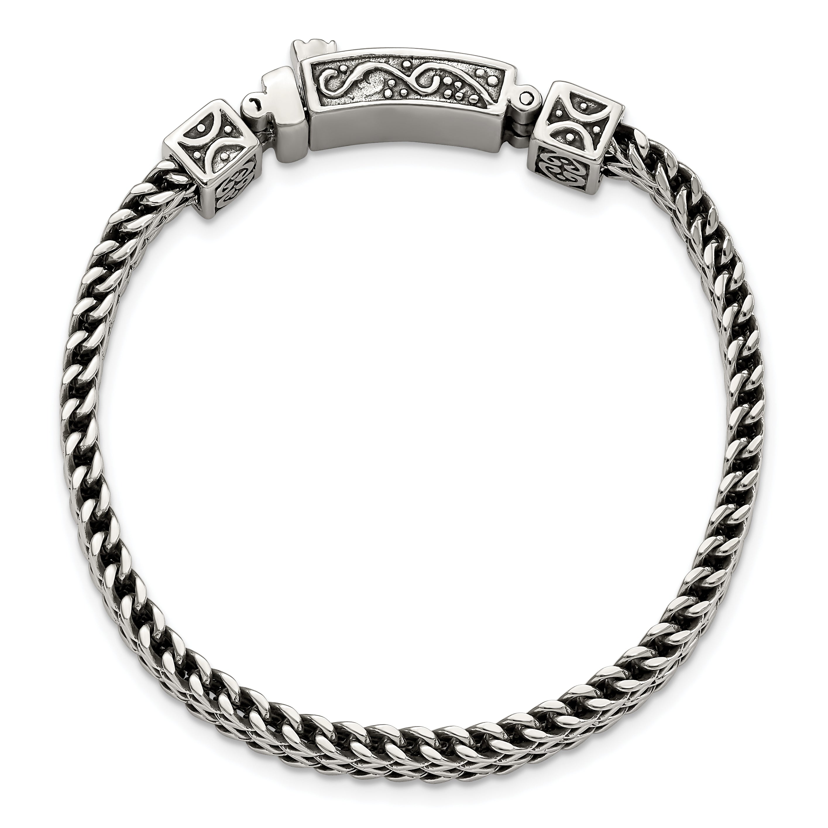 Stainless Steel Antiqued and Polished 2-Strand Franco Link Bracelet