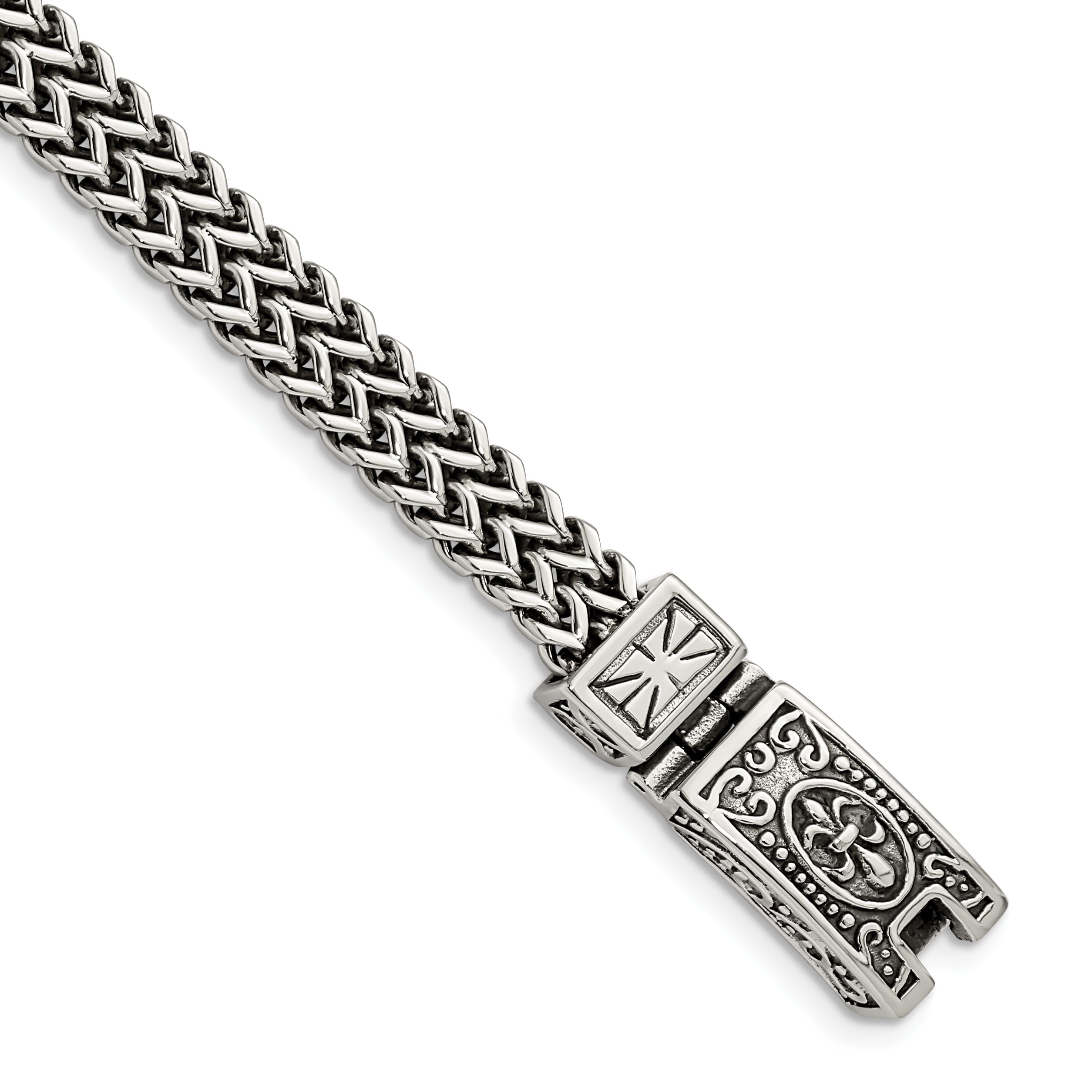 Stainless Steel Antiqued and Polished 2-Strand Franco Link Bracelet