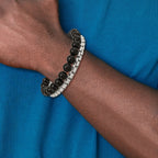 Stainless Steel Brushed Box Chain & Black Onyx 2 Strand Bracelet
