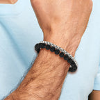 Stainless Steel Polished Box Chain & Lava Stone 2 Stand Bracelet