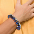 Blue Tiger's Eye & Box Chain Bracelet in Stainless Steel, 8.5mm x 8.5" - Sophia Jewelers