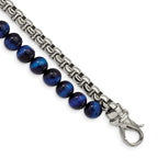 Blue Tiger's Eye & Box Chain Bracelet in Stainless Steel, 8.5mm x 8.5" - Sophia Jewelers