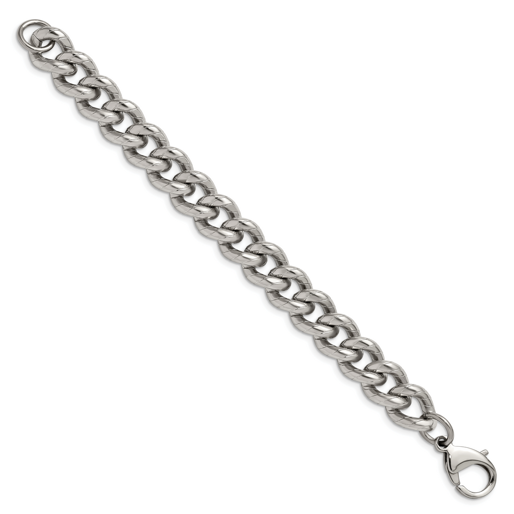 Stainless Steel Polished and Textured 14.5mm Curb Bracelet