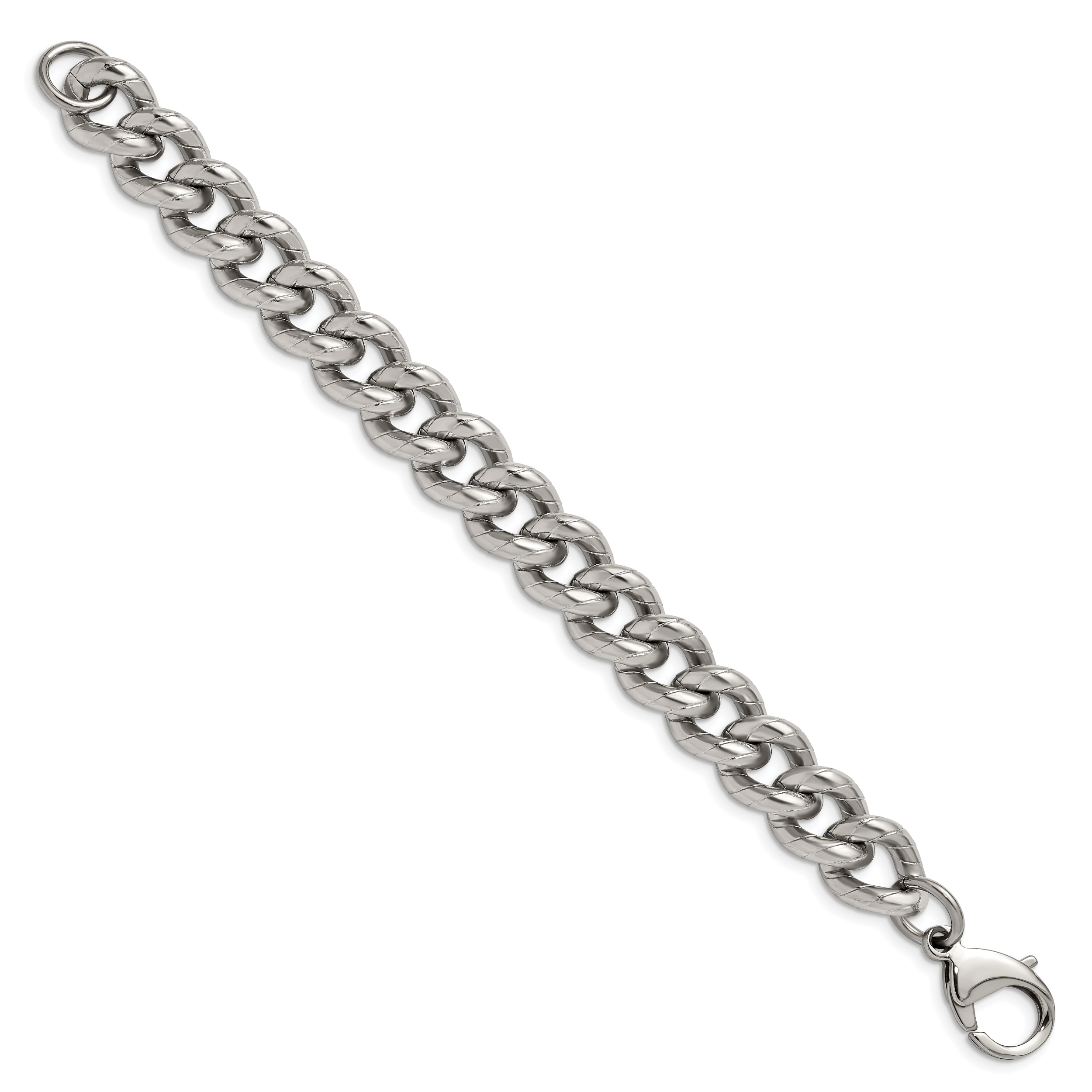 Stainless Steel Polished and Textured 14.5mm Curb Bracelet