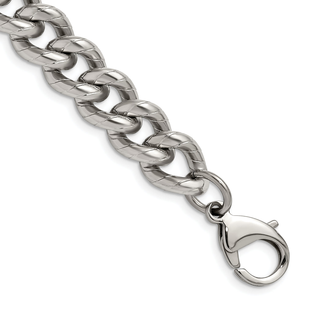 Stainless Steel Polished and Textured 14.5mm Curb Bracelet